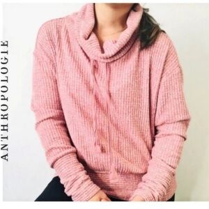 Anthropologie Saturday Sunday Women's Pink Cowl Neck Waffle Pullover